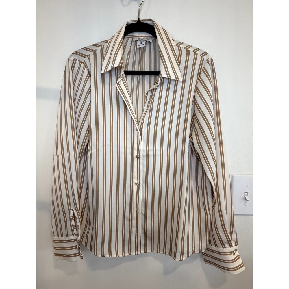 Rachel Zoe Cream Beige Striped Button Front Blouse Medium Office Top
